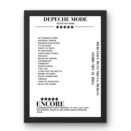 Depeche Mode February 13, 2024 Mercedes - Benz Arena Berlin Setlist Poster - Setlist