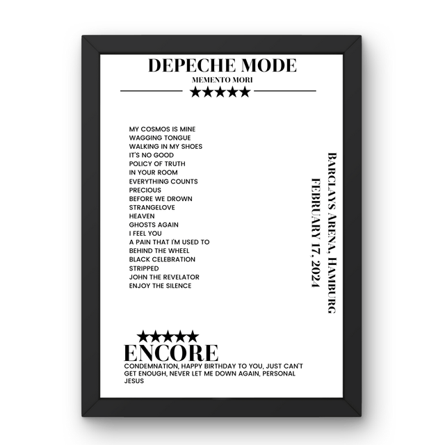 Depeche Mode February 17, 2024 Barclays Arena Hamburg Setlist Poster - Setlist