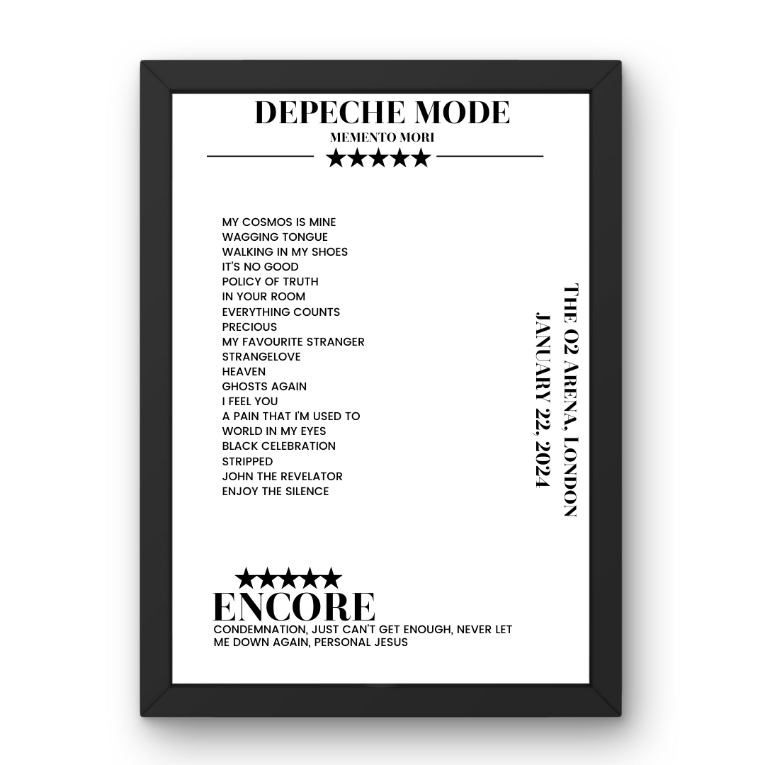 Depeche Mode January 22, 2024 The O2 Arena London Setlist Poster - Setlist