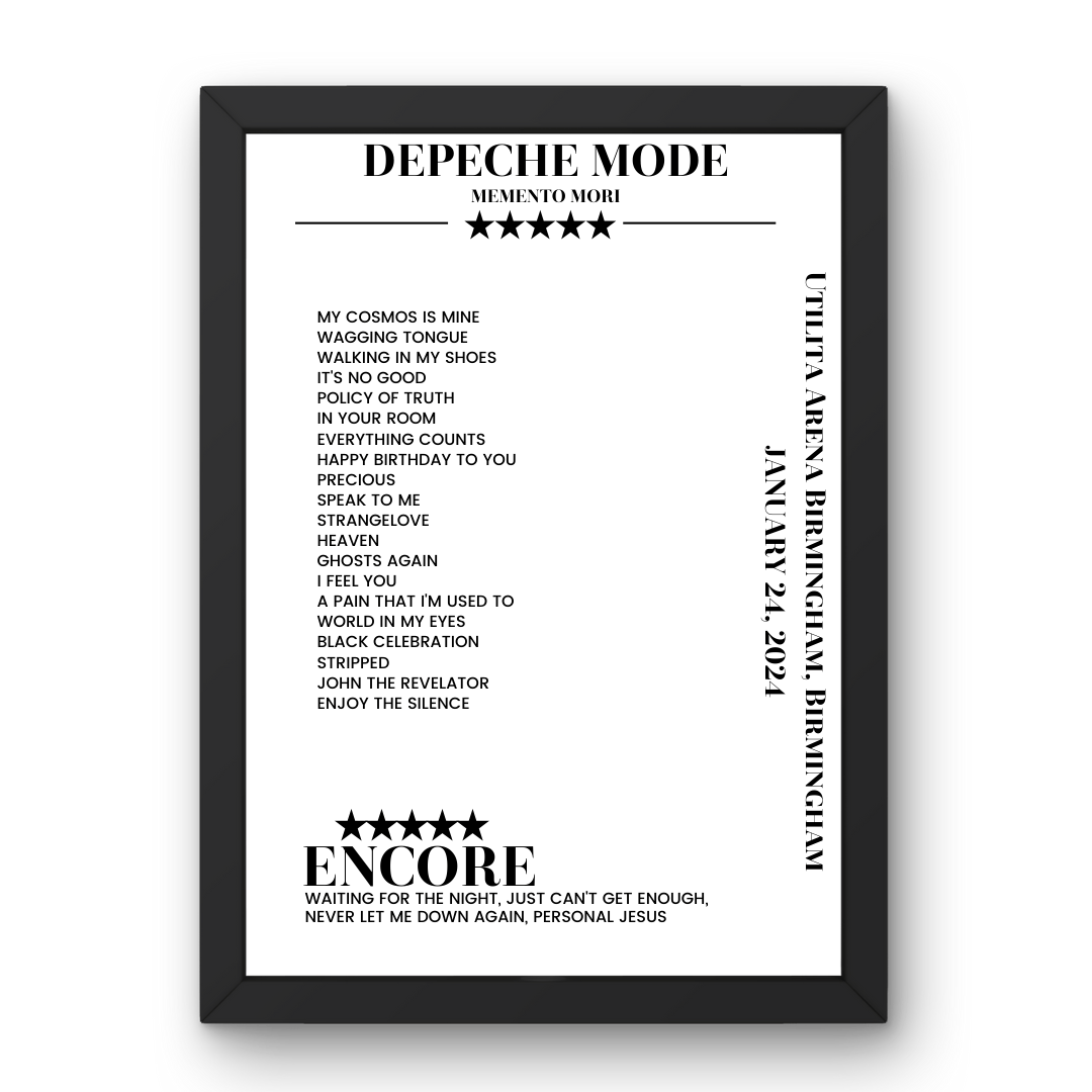 Depeche Mode January 24, 2024 Utilita Arena Birmingham Birmingham Setlist Poster - Setlist