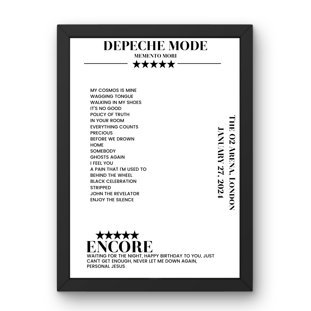 Depeche Mode January 27, 2024 The O2 Arena London Setlist Poster - Setlist