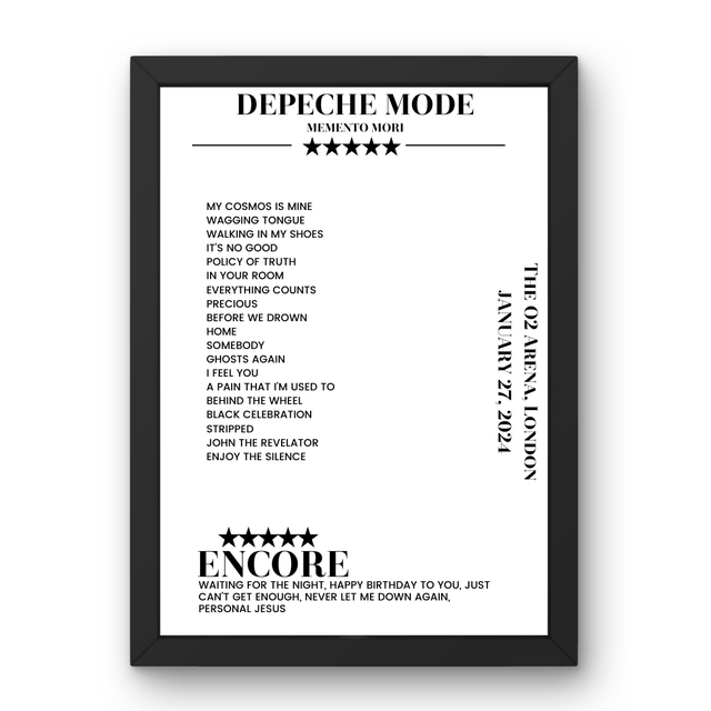 Depeche Mode January 27, 2024 The O2 Arena London Setlist Poster - Setlist