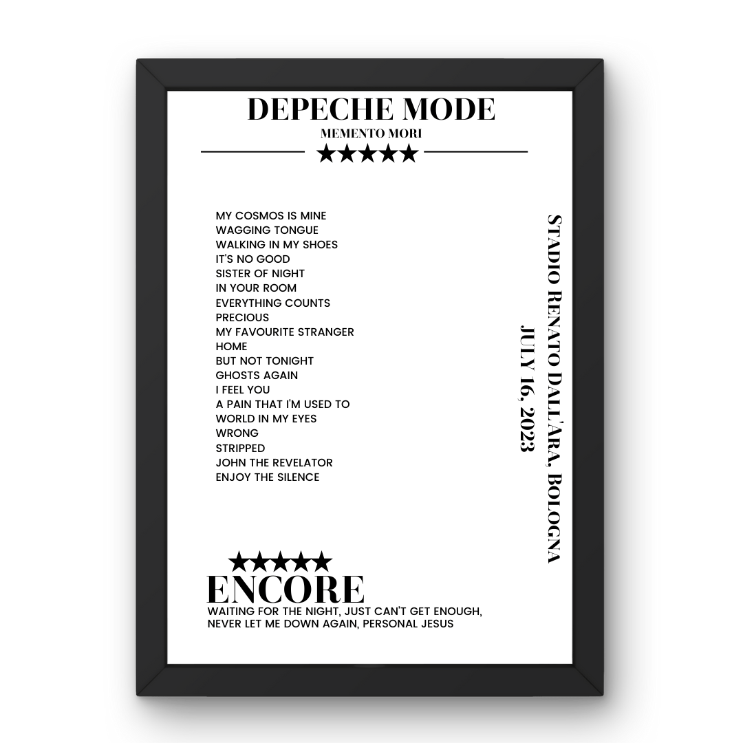 Depeche Mode July 16, 2023 Stadio Renato Dall'Ara Bologna Setlist Poster - Setlist