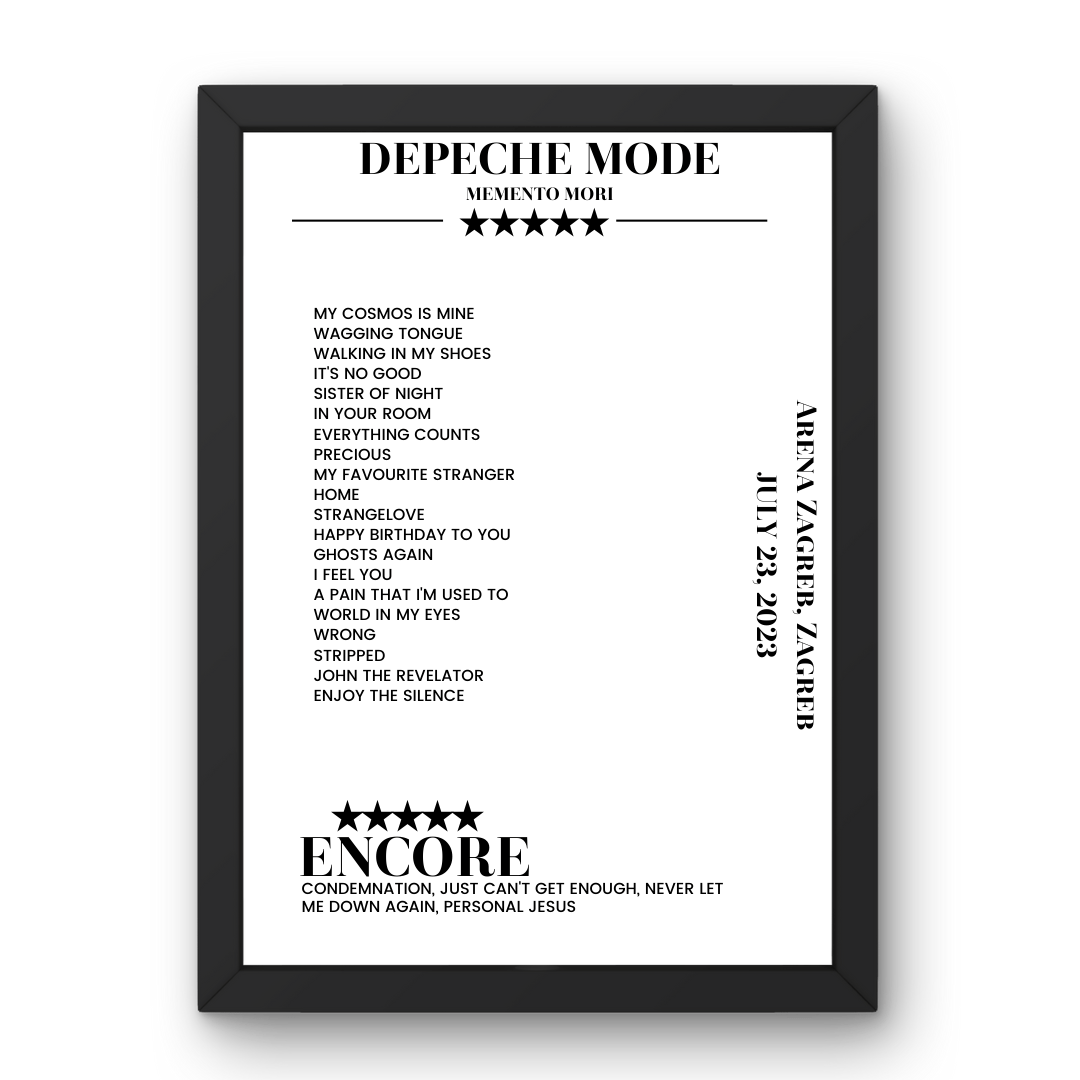 Depeche Mode July 23, 2023 Arena Zagreb Zagreb Setlist Poster - Setlist