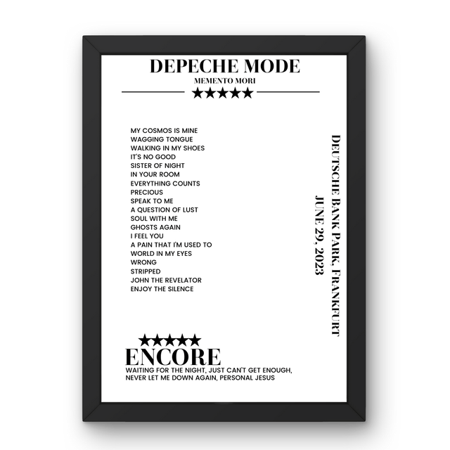 Depeche Mode June 29, 2023 Deutsche Bank Park Frankfurt Setlist Poster - Setlist