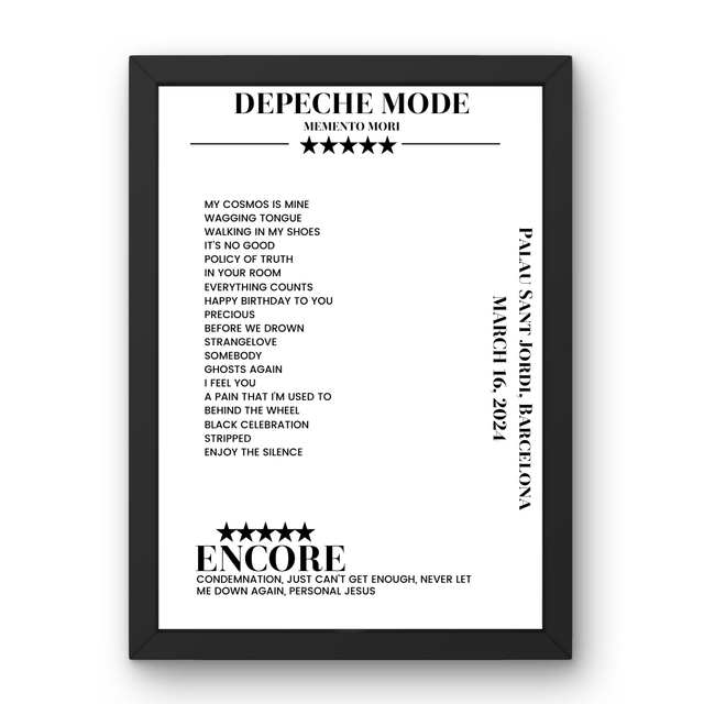 Depeche Mode March 16, 2024 Palau Sant Jordi Barcelona Setlist Poster - Setlist