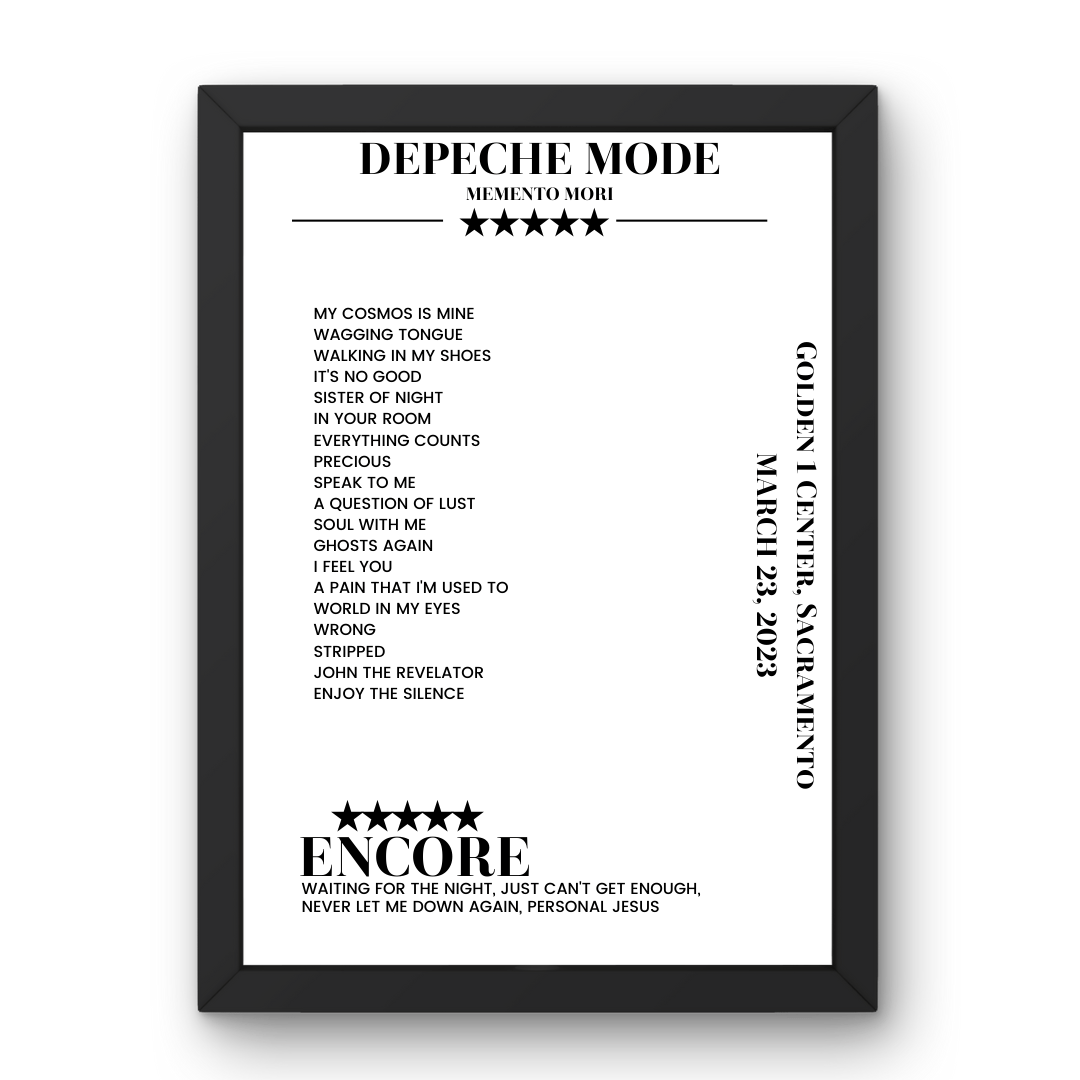 Depeche Mode March 23, 2023 Golden 1 Center Sacramento Setlist Poster - Setlist