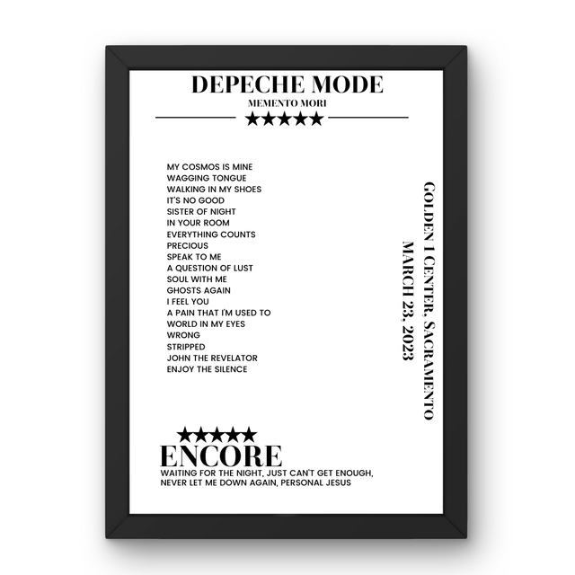 Depeche Mode March 23, 2023 Golden 1 Center Sacramento Setlist Poster - Setlist