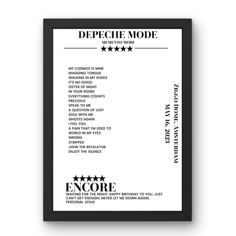 Depeche Mode May 16, 2023 Ziggo Dome Amsterdam Setlist Poster - Setlist