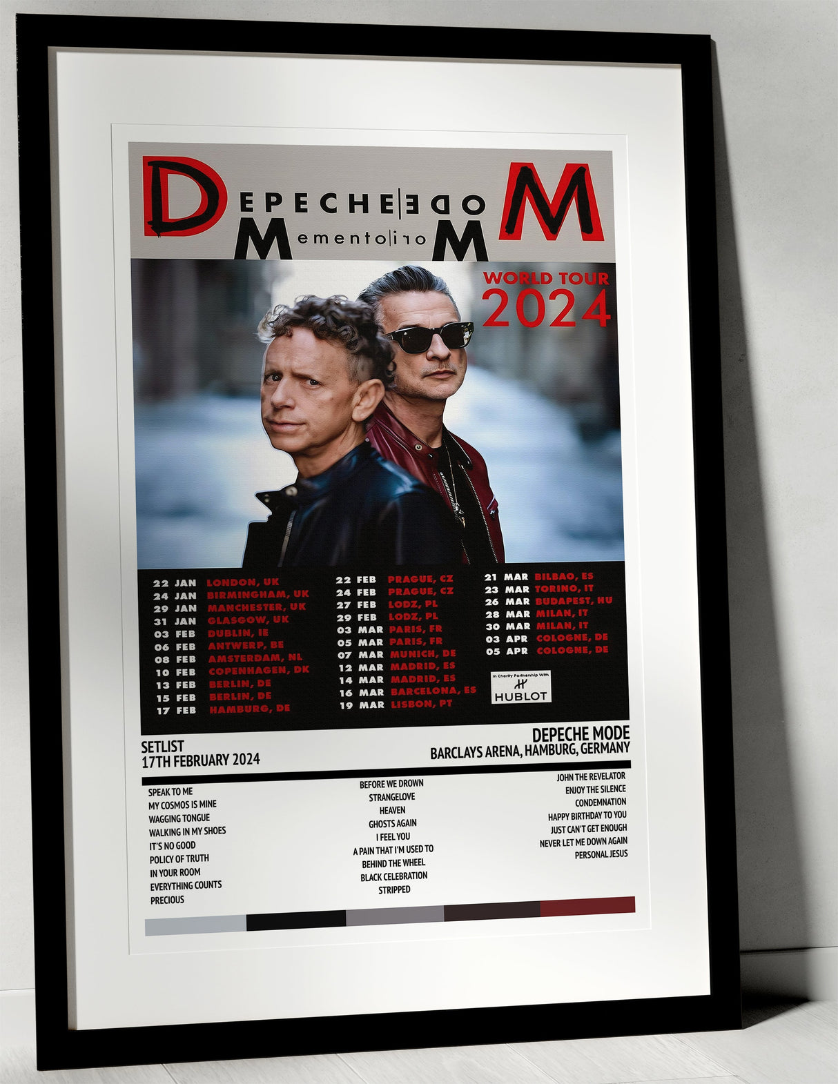 Depeche Mode Memento Mori Barclays Arena Hamburg 17th February 2024 - Setlist Tour Poster - Setlist