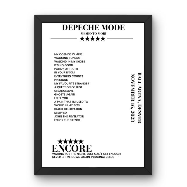 Depeche Mode November 16, 2023 Ball Arena Denver Setlist Poster - Setlist