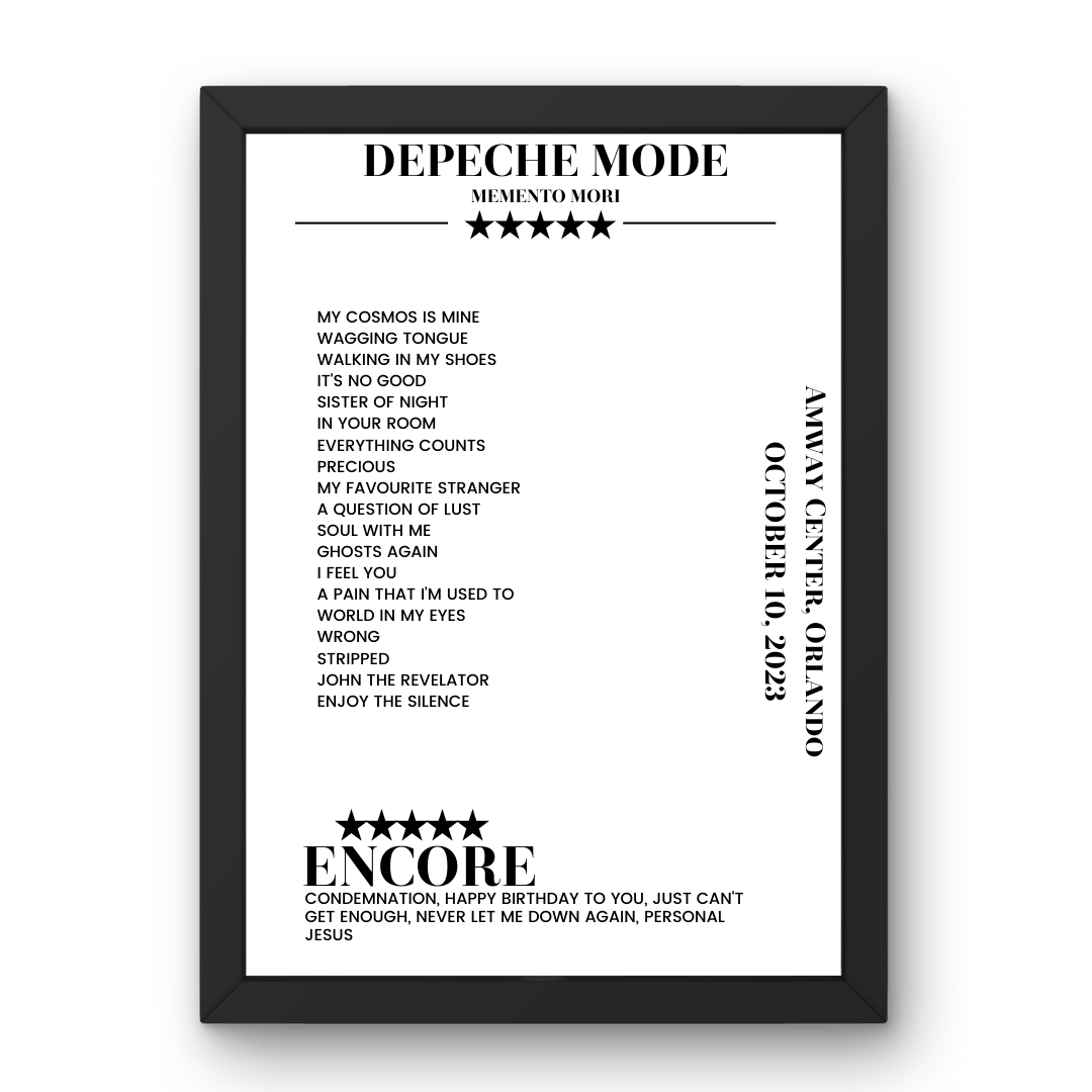 Depeche Mode October 10, 2023 Amway Center Orlando Setlist Poster - Setlist