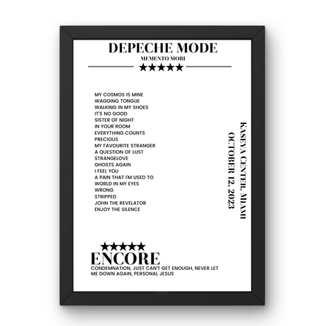 Depeche Mode October 12, 2023 Kaseya Center Miami Setlist Poster - Setlist