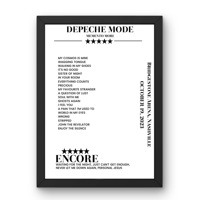 Depeche Mode October 19, 2023 Bridgestone Arena Nashville Setlist Poster - Setlist