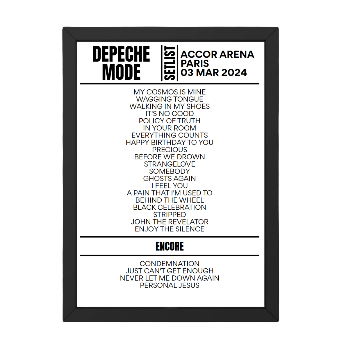 Depeche Mode Paris March 03, 2024 Replica Setlist - Setlist