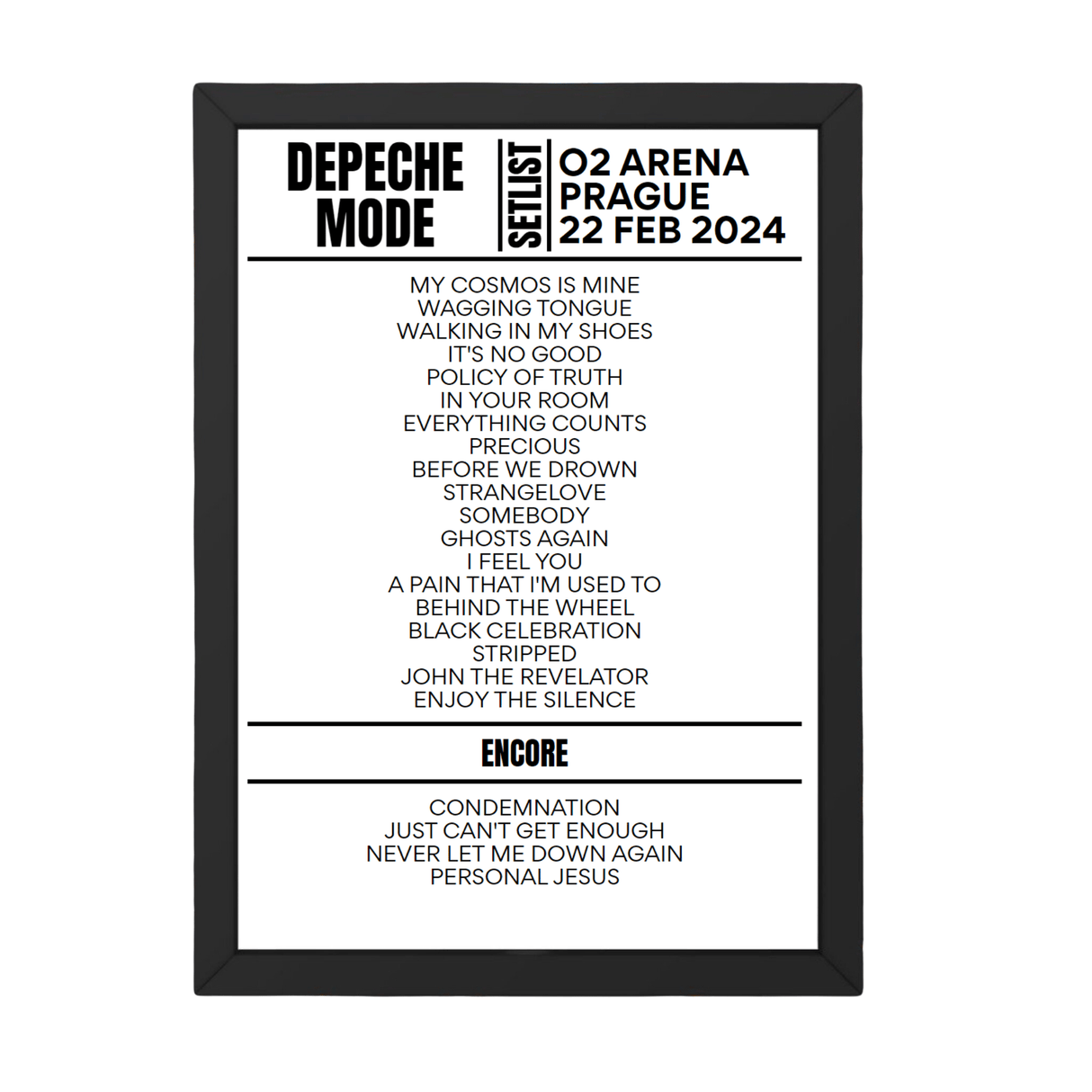 Depeche Mode Prague February 22, 2024 Replica Setlist - Setlist