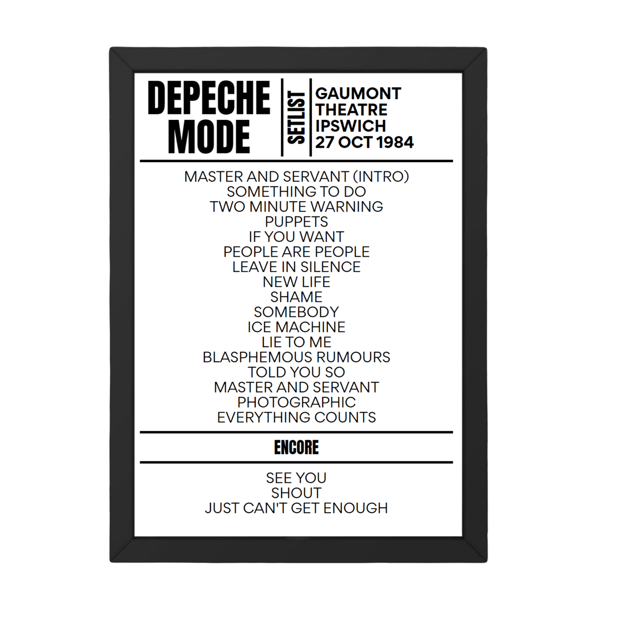 Depeche Mode Setlist 27-10-1984-Ipswich - Setlist