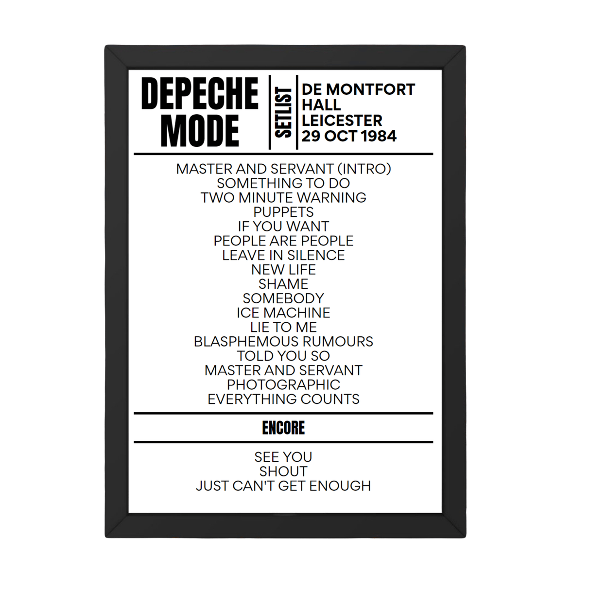 Depeche Mode Setlist 29-10-1984-Leicester - Setlist