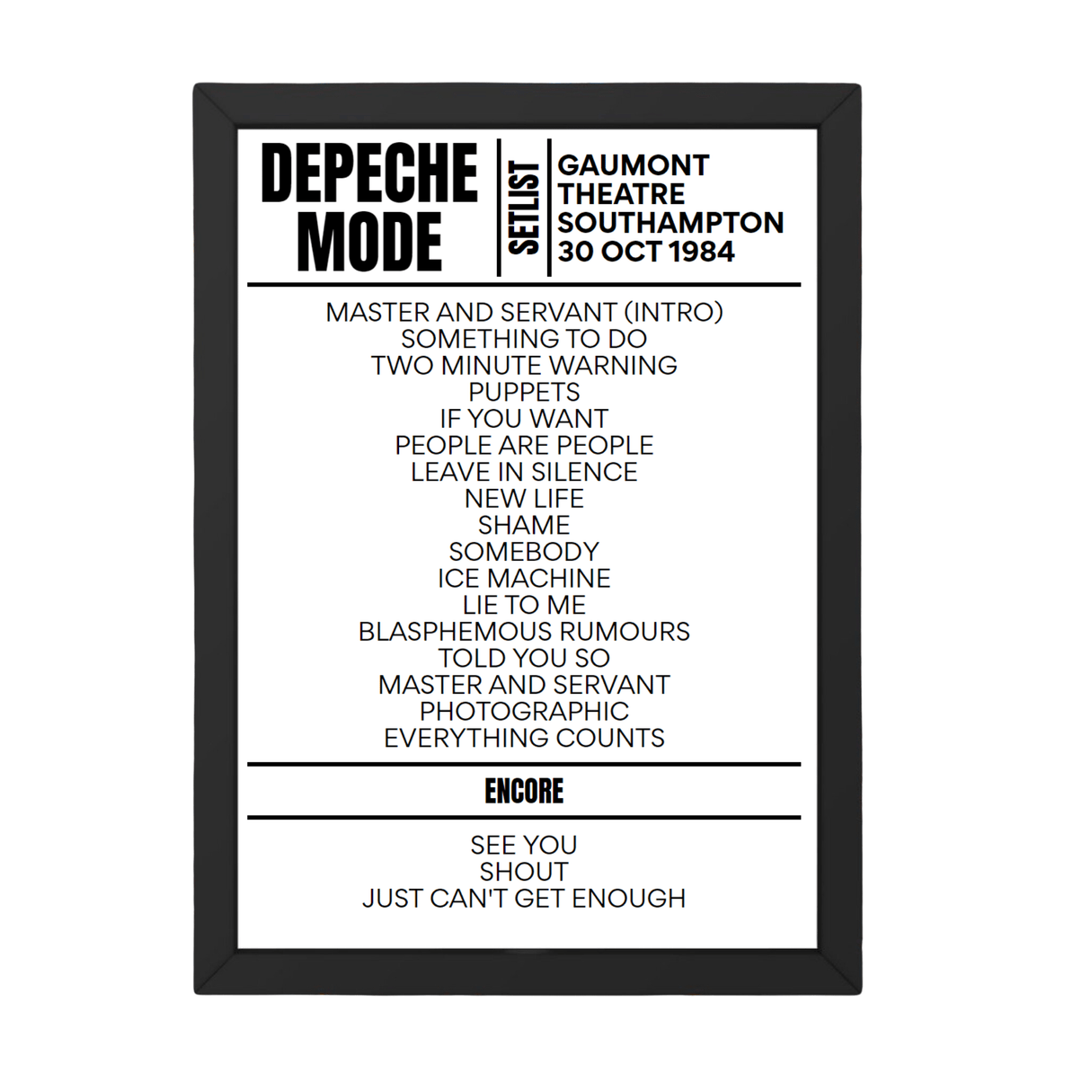 Depeche Mode Setlist 30-10-1984-Southampton - Setlist