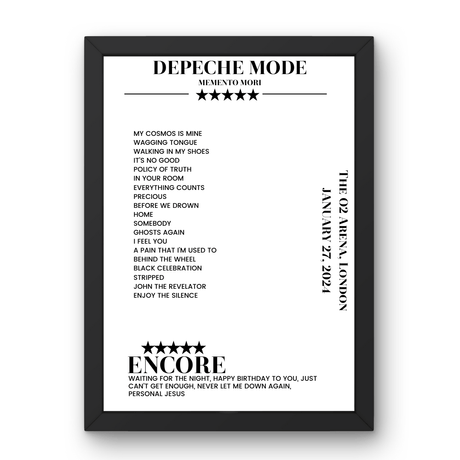 Depeche Mode The O2 Arena London 27 January 2024 Setlist Poster - Setlist