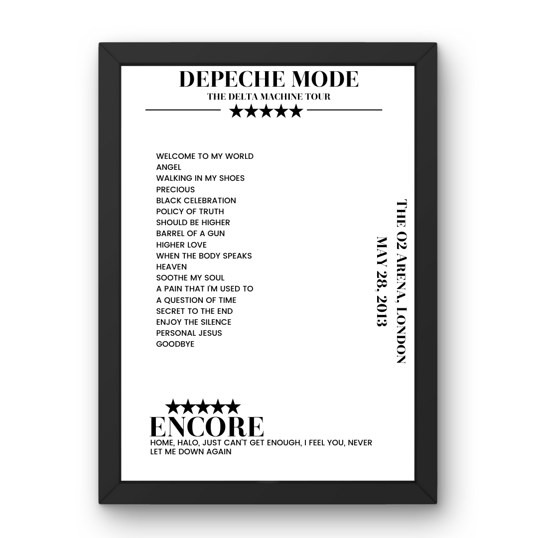 Depeche Mode The O2 Arena London 28 May 2013 Setlist Poster - Setlist