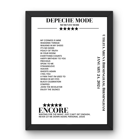 Depeche Mode Utilita Arena Birmingham Birmingham 24 January 2024 Setlist Poster - Setlist