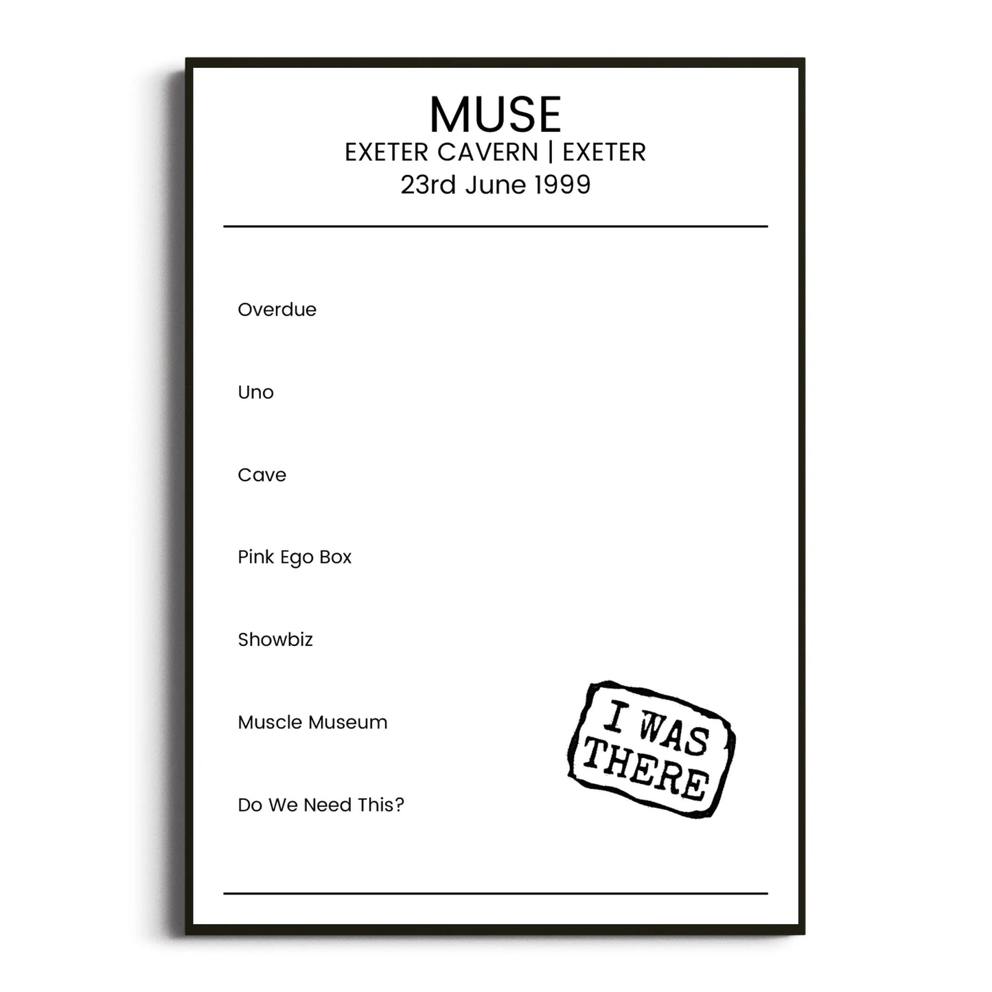 Muse Exeter 23 June 1999 Setlist Poster