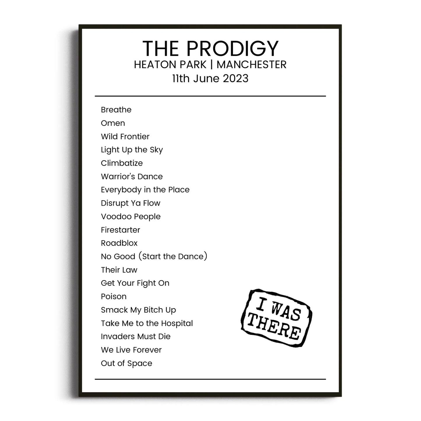 The Prodigy Manchester 11 June 2023 Setlist Poster