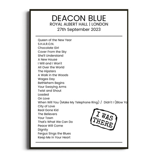 Deacon Blue London 27 September 2023 Setlist Poster