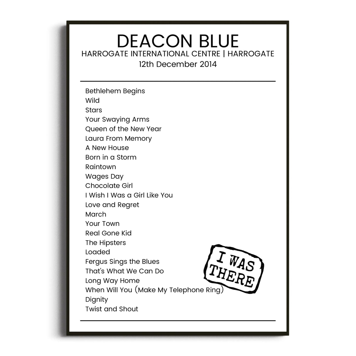 Deacon Blue Harrogate 12 December 2014 Setlist Poster