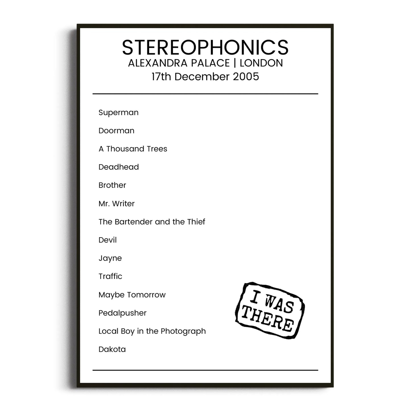 Stereophonics London 17 December 2005 Setlist Poster