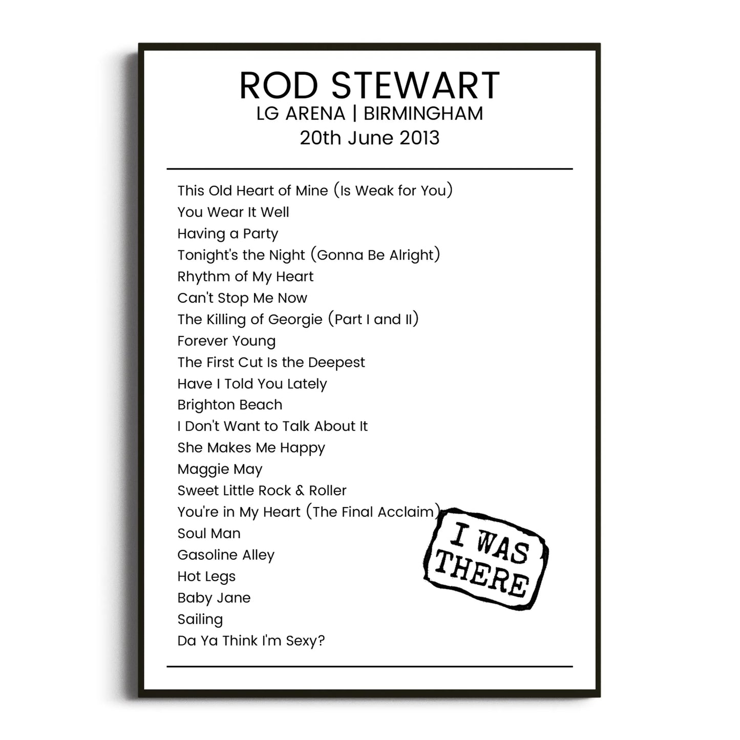 Rod Stewart Birmingham 20 June 2013 Setlist Poster