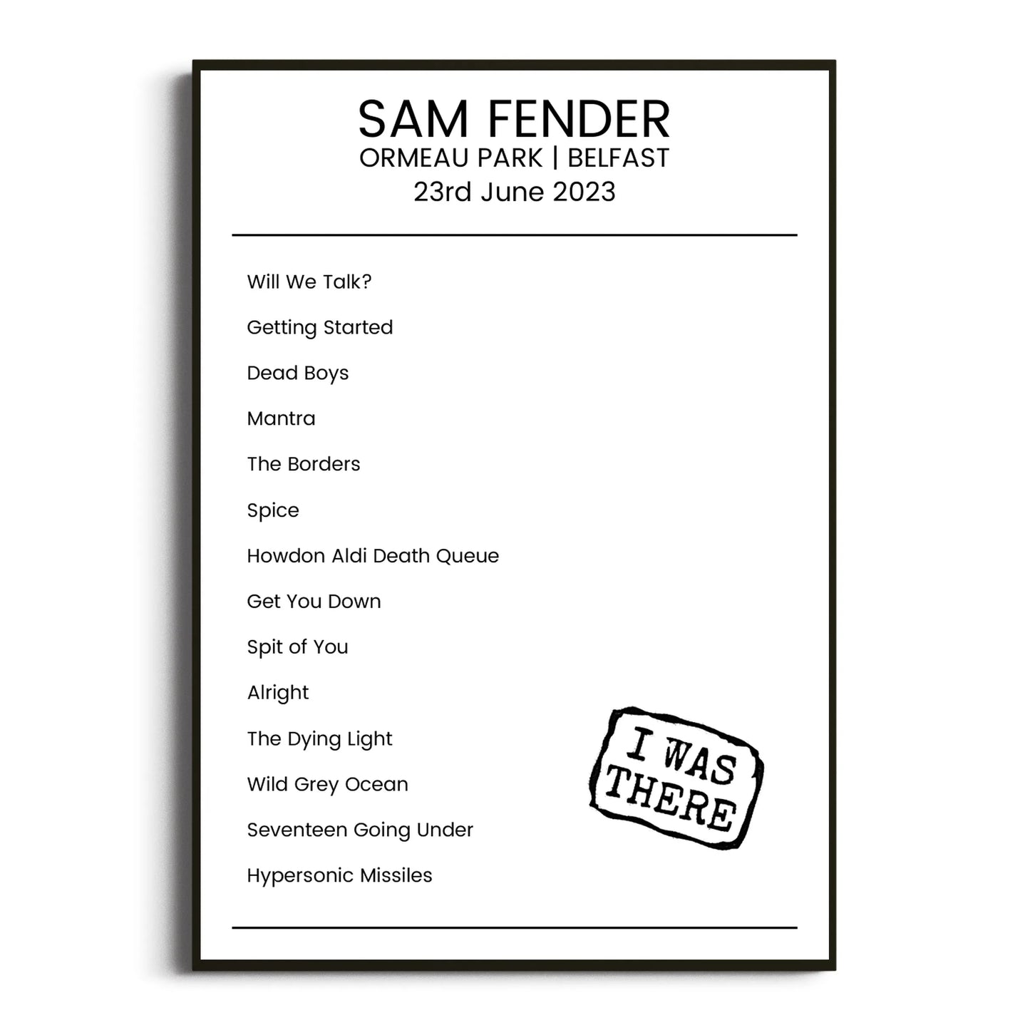 Sam Fender Belfast 23 June 2023 Setlist Poster