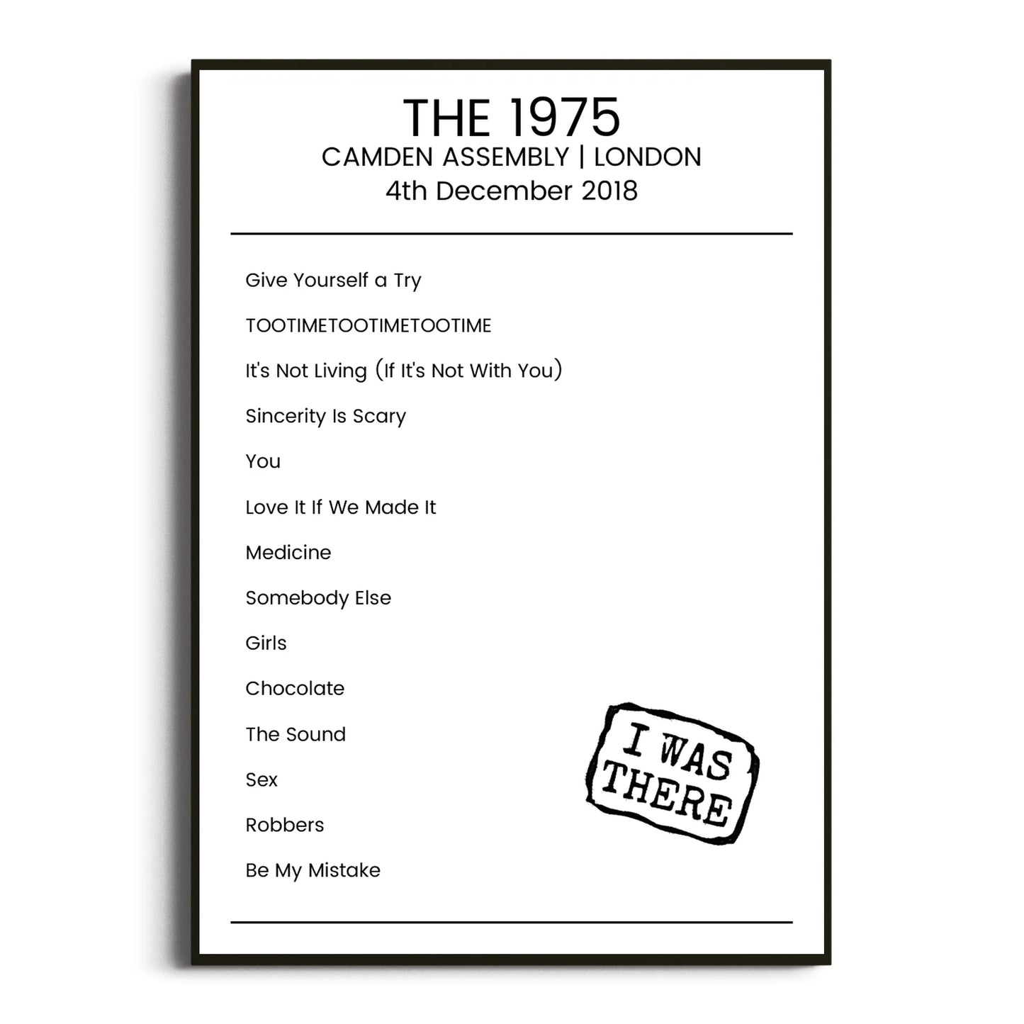 The 1975 London 04 December 2018 Setlist Poster