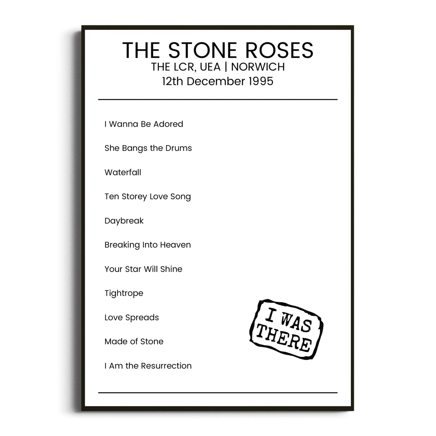 The Stone Roses Norwich 12 December 1995 Setlist Poster