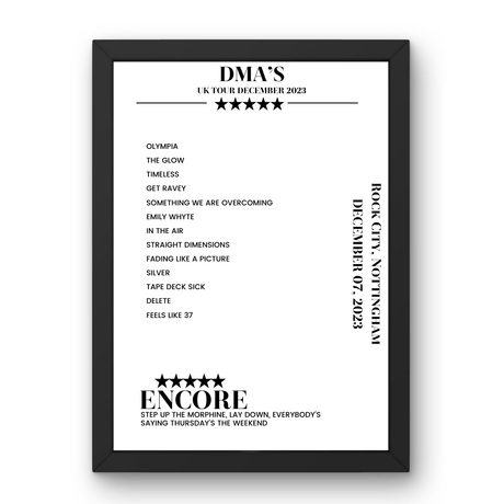 DMA’s December 07, 2023 Rock City Nottingham Setlist Poster - Setlist