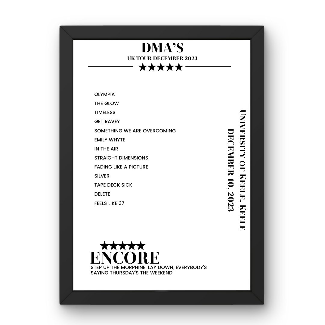 DMA’s December 10, 2023 University of Keele Keele Setlist Poster - Setlist