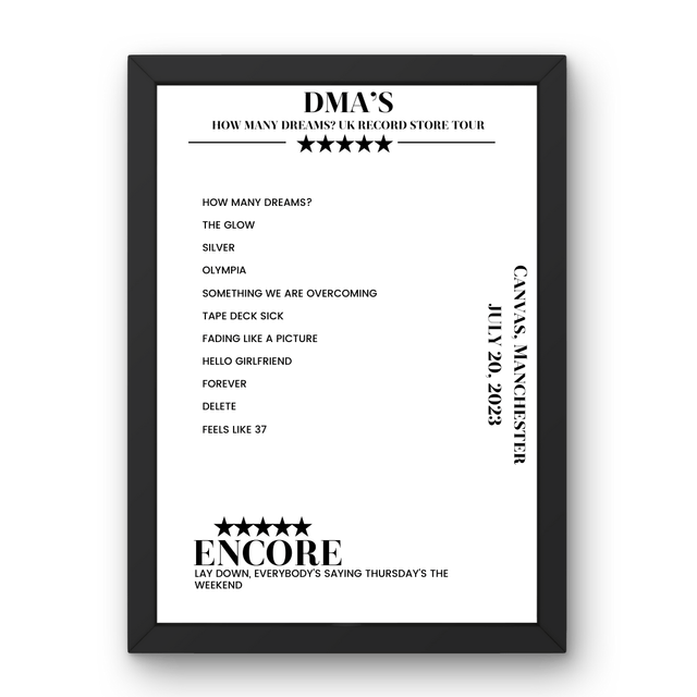 DMA’s July 20, 2023 Canvas Manchester Setlist Poster - Setlist