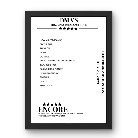 DMA’s July 25, 2023 Gliderdrome Boston Setlist Poster - Setlist