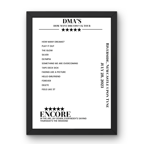 DMA’s July 28, 2023 Riverside Newcastle upon Tyne Setlist Poster - Setlist