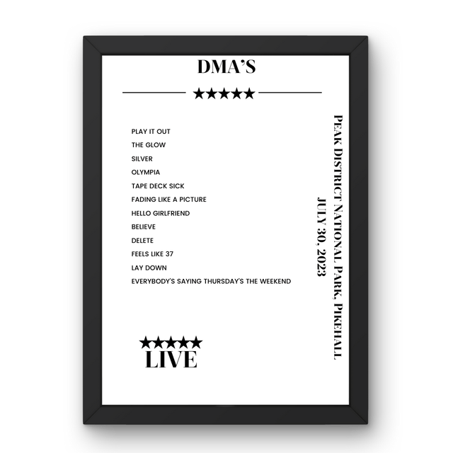 DMA’s July 30, 2023 Peak District National Park Pikehall Setlist Poster - Setlist