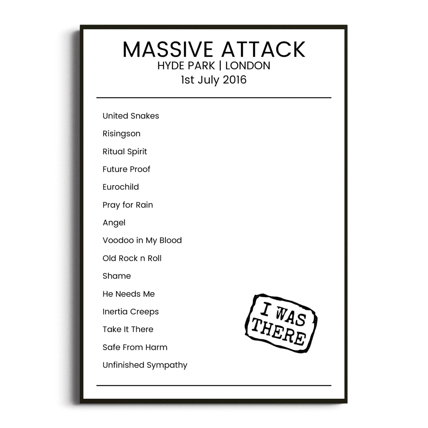 Massive Attack London 01 July 2016 Setlist Poster