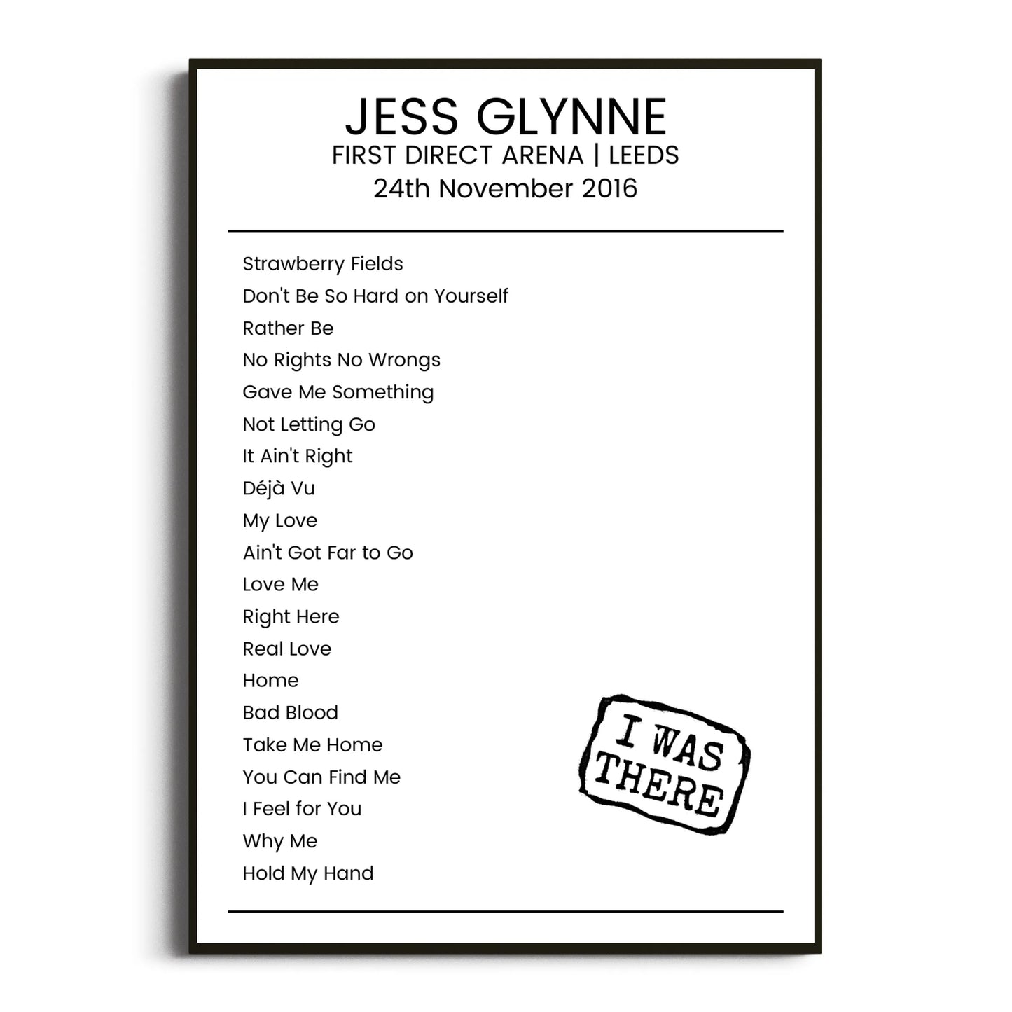 Jess Glynne Leeds 24 November 2016 Setlist Poster