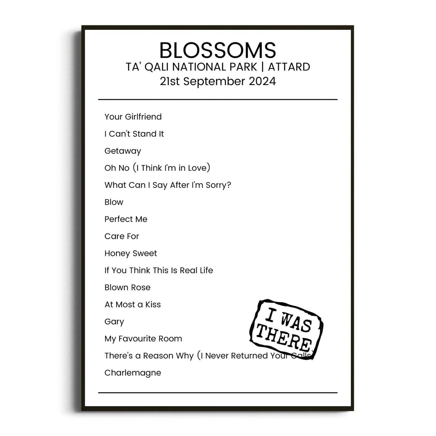 Blossoms Attard 21 September 2024 Setlist Poster