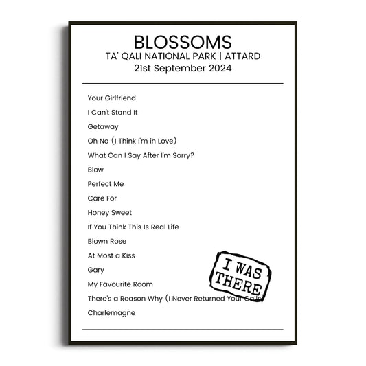 Blossoms Attard 21 September 2024 Setlist Poster