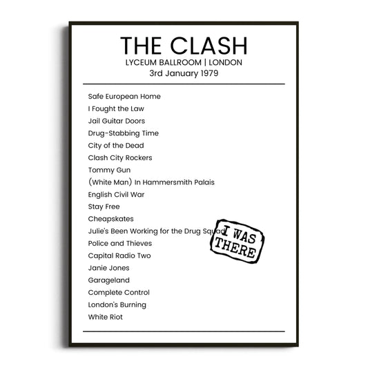 The Clash London 03 January 1979 Setlist Poster