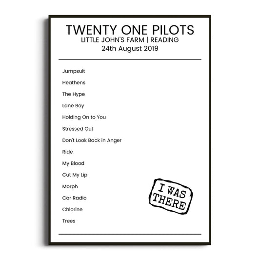 Twenty One Pilots Reading 24 August 2019 Setlist Poster