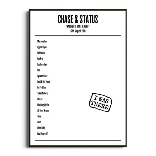 Chase & Status Newquay 12 August 2016 Setlist Poster