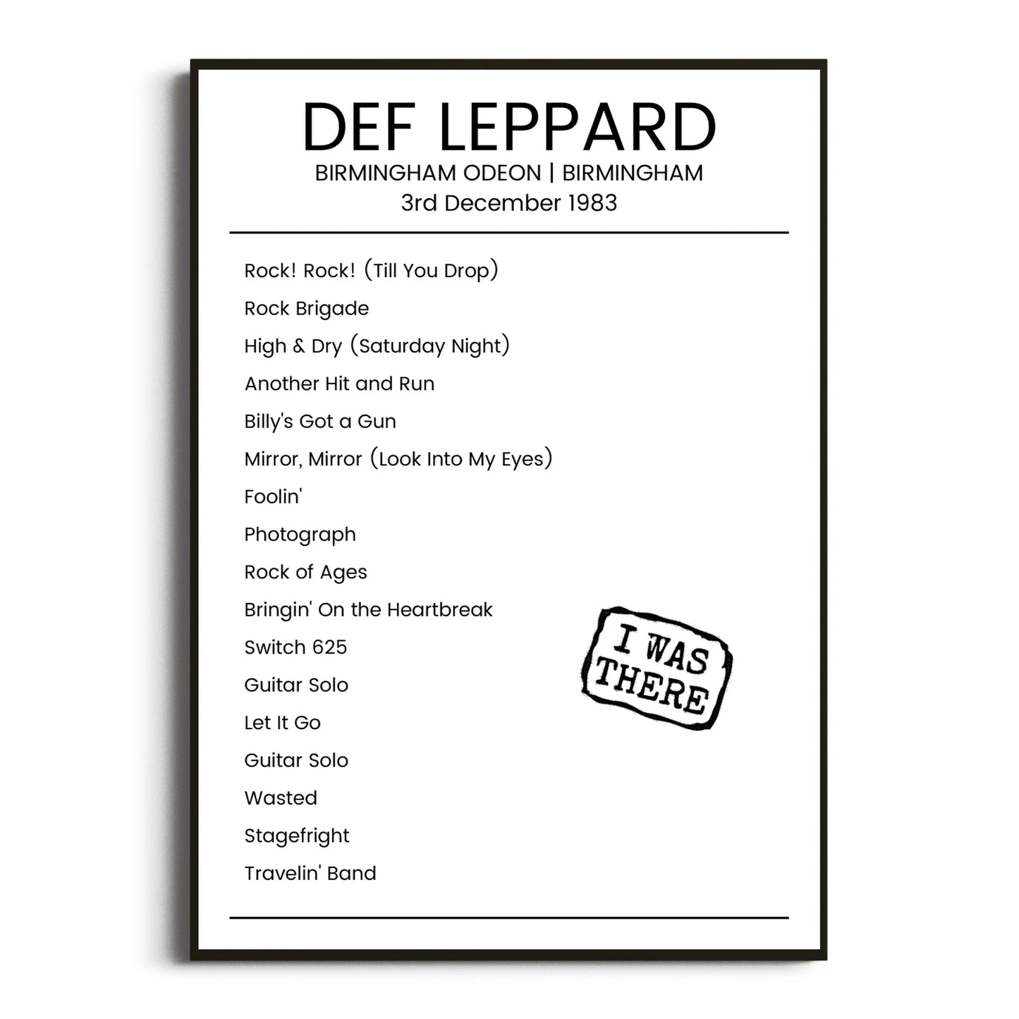 Def Leppard Birmingham 03 December 1983 Setlist Poster