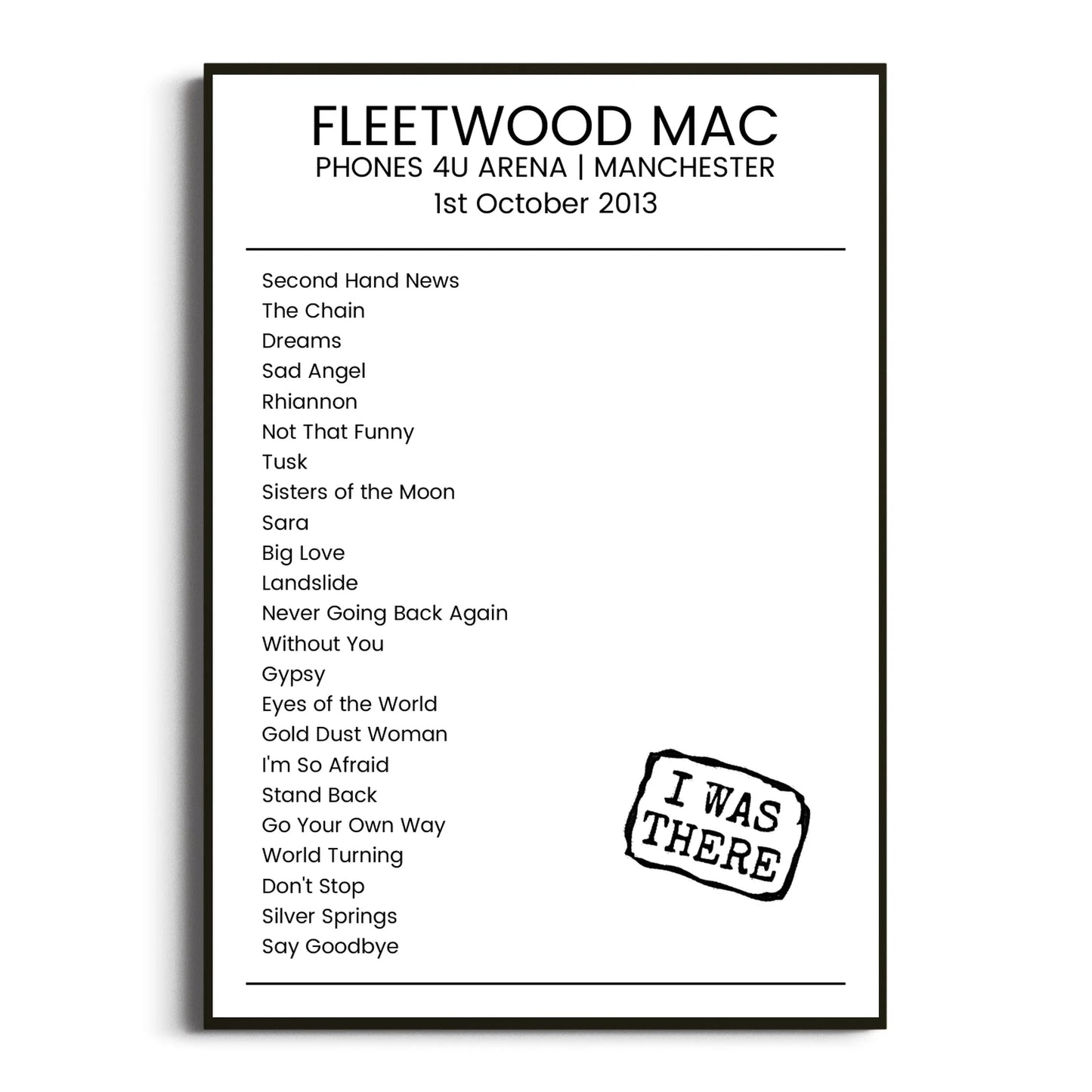 Fleetwood Mac Manchester 01 October 2013 Setlist Poster